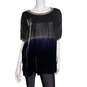 Johnny Was Willa Velvet Blue Green Flutter Short Sleeves Oversized Tee Shirt